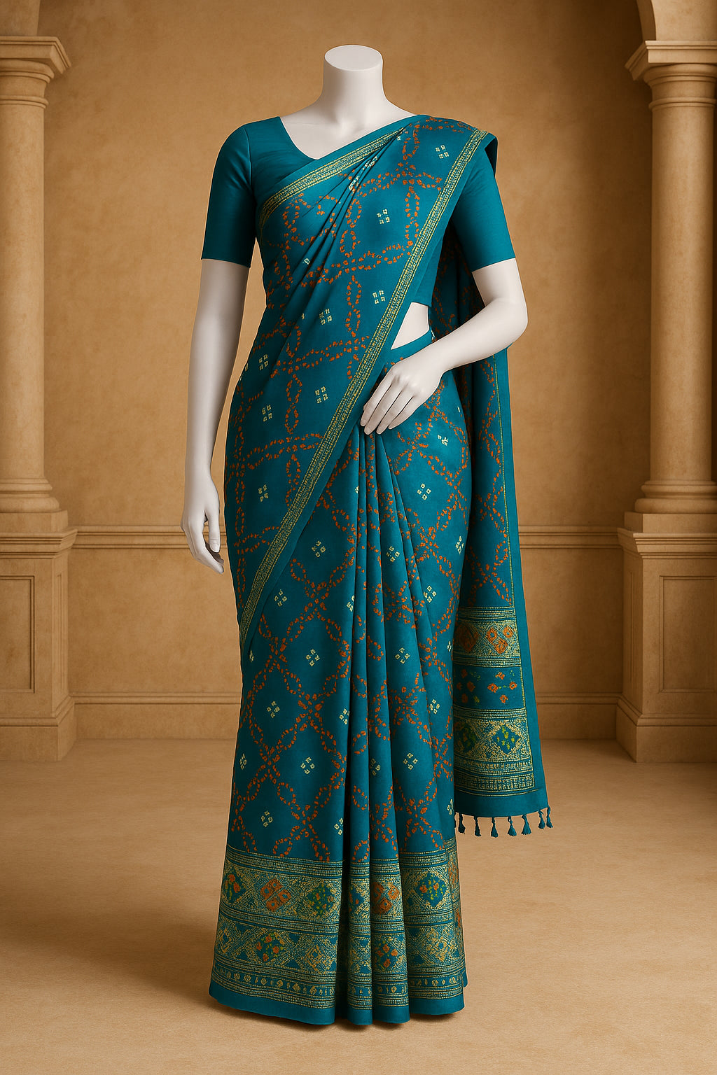 Blue silk saree With patola print
