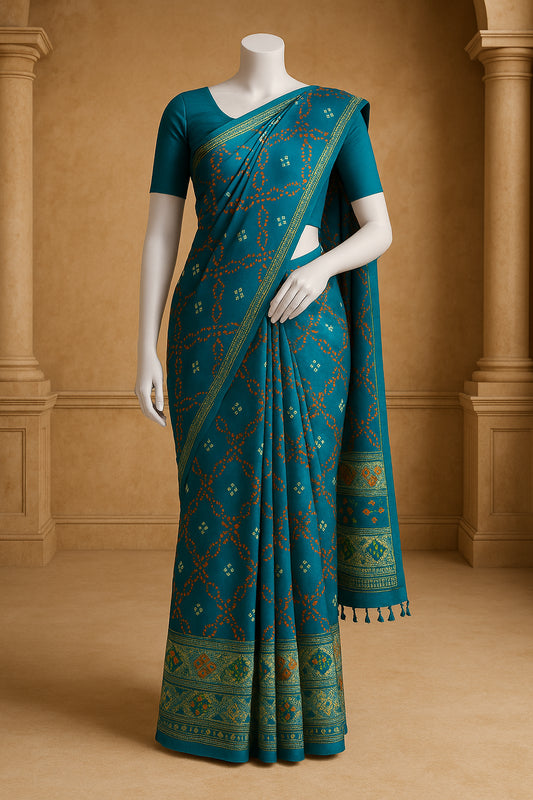 Blue silk saree With patola print
