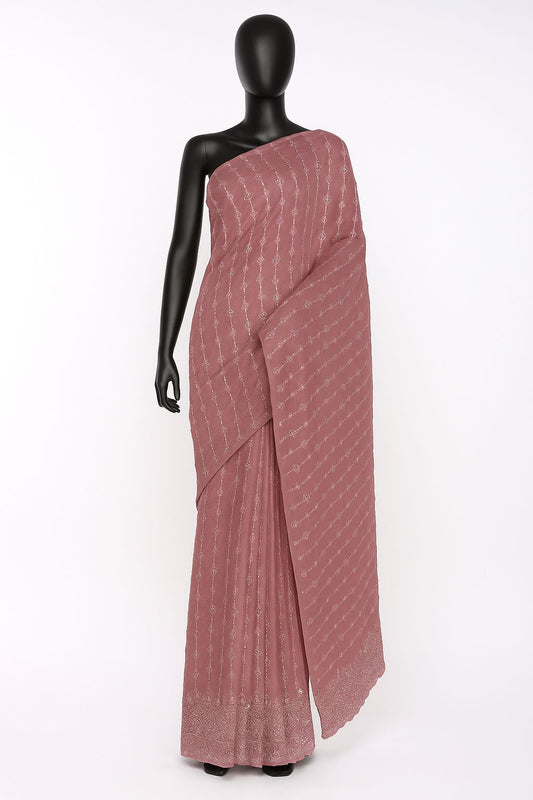 Dusty Rose Sequin Embroidered organza saree