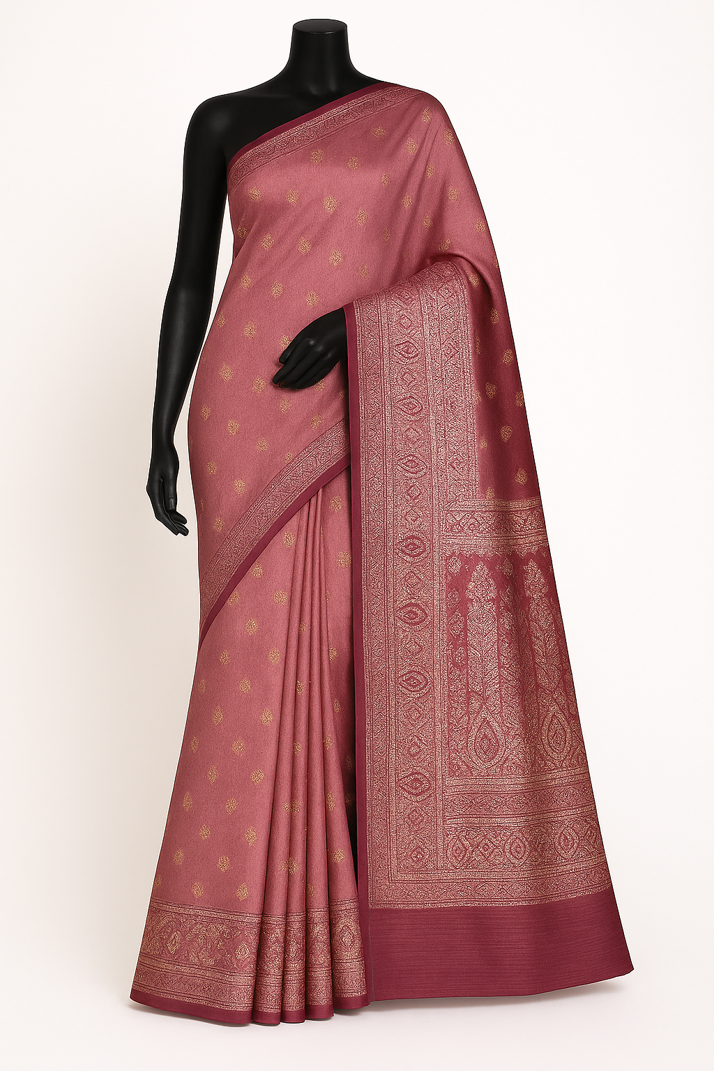 Royal Pink Saree with Antique Gold Brocade Border