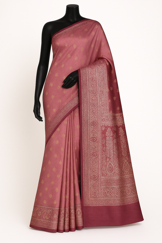 Royal Pink Saree with Antique Gold Brocade Border